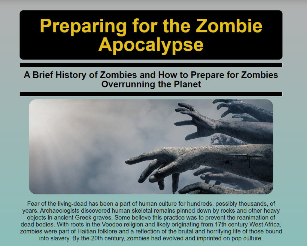 Zombie Preparation webpage preview